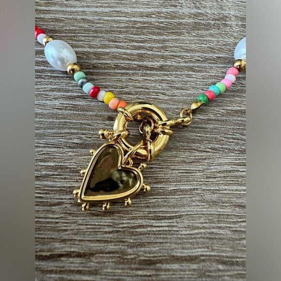 Colorful Beaded Necklace Heart Pendant N819 - Picture 7 of 8